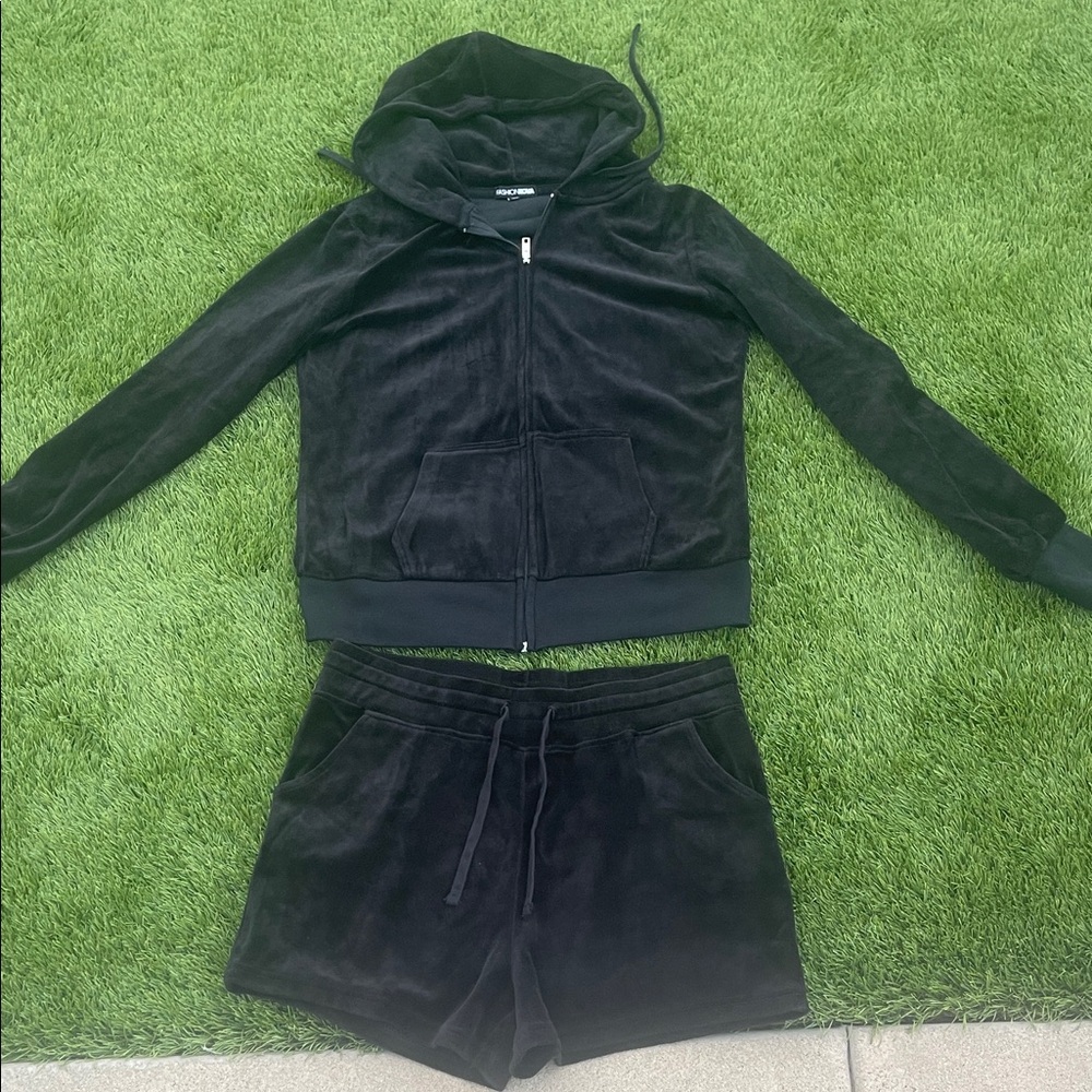 Fashion Nova Black Velour Set